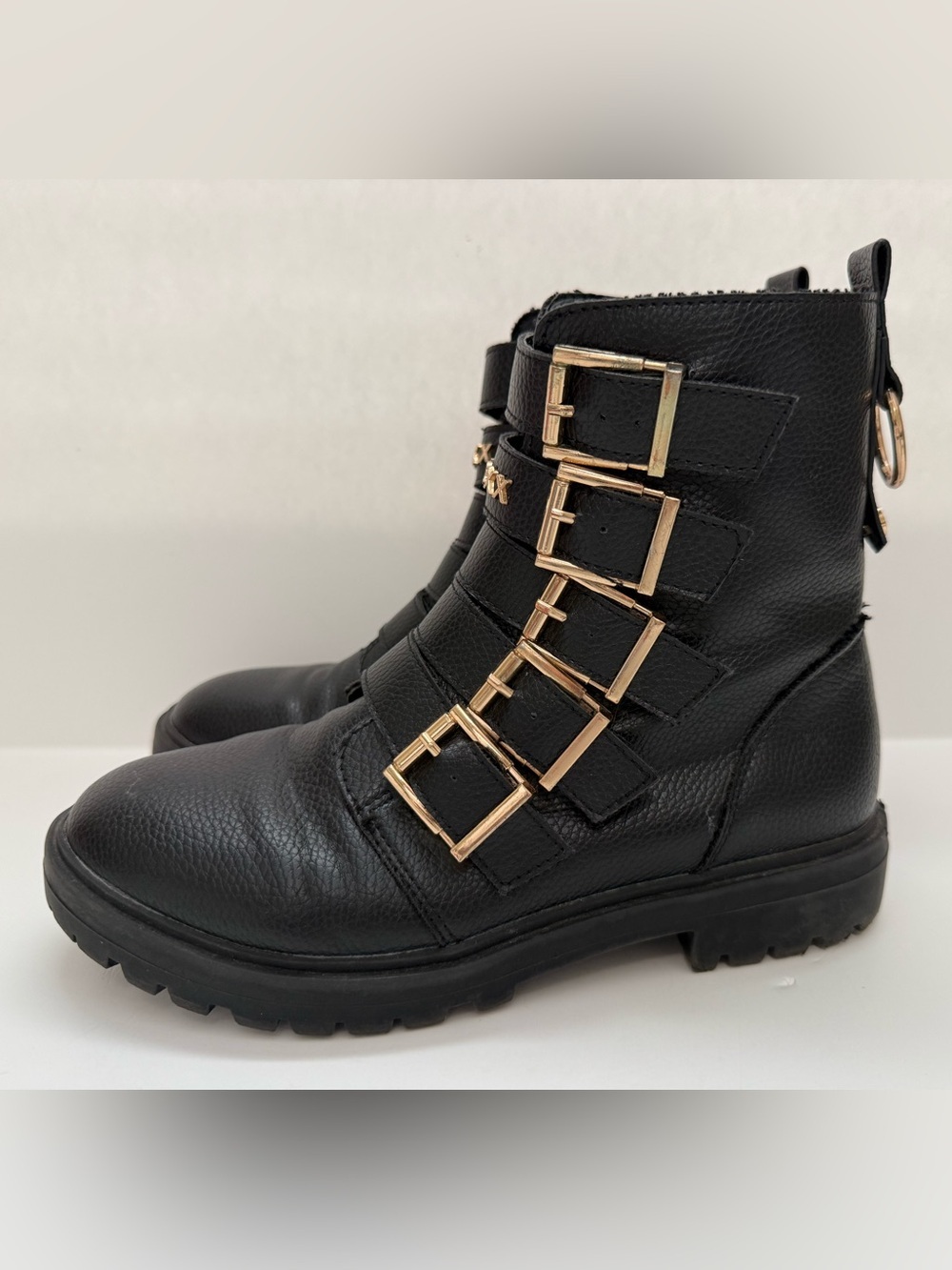Mexx Black Leather Buckle Combat Boots - Size 6 - Picture 4 of 10